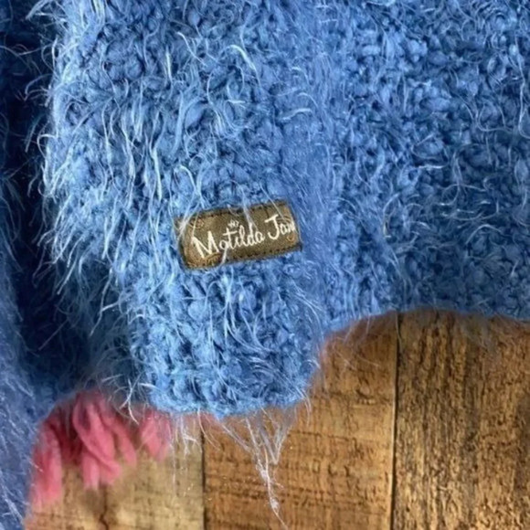 Matilda Jane Blue Knit Mirror Image Cardigan Vest Girls 10 Pink Fringe Fuzzy - Picture 7 of 8